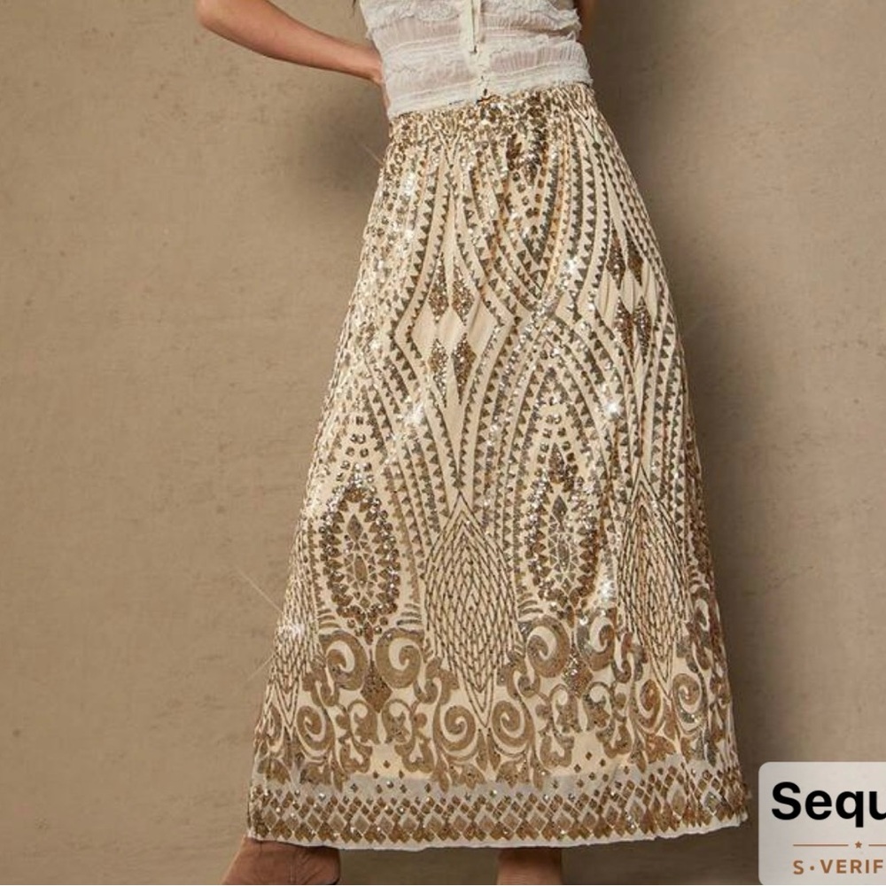 Elegant Gold Sequin Maxi Skirt